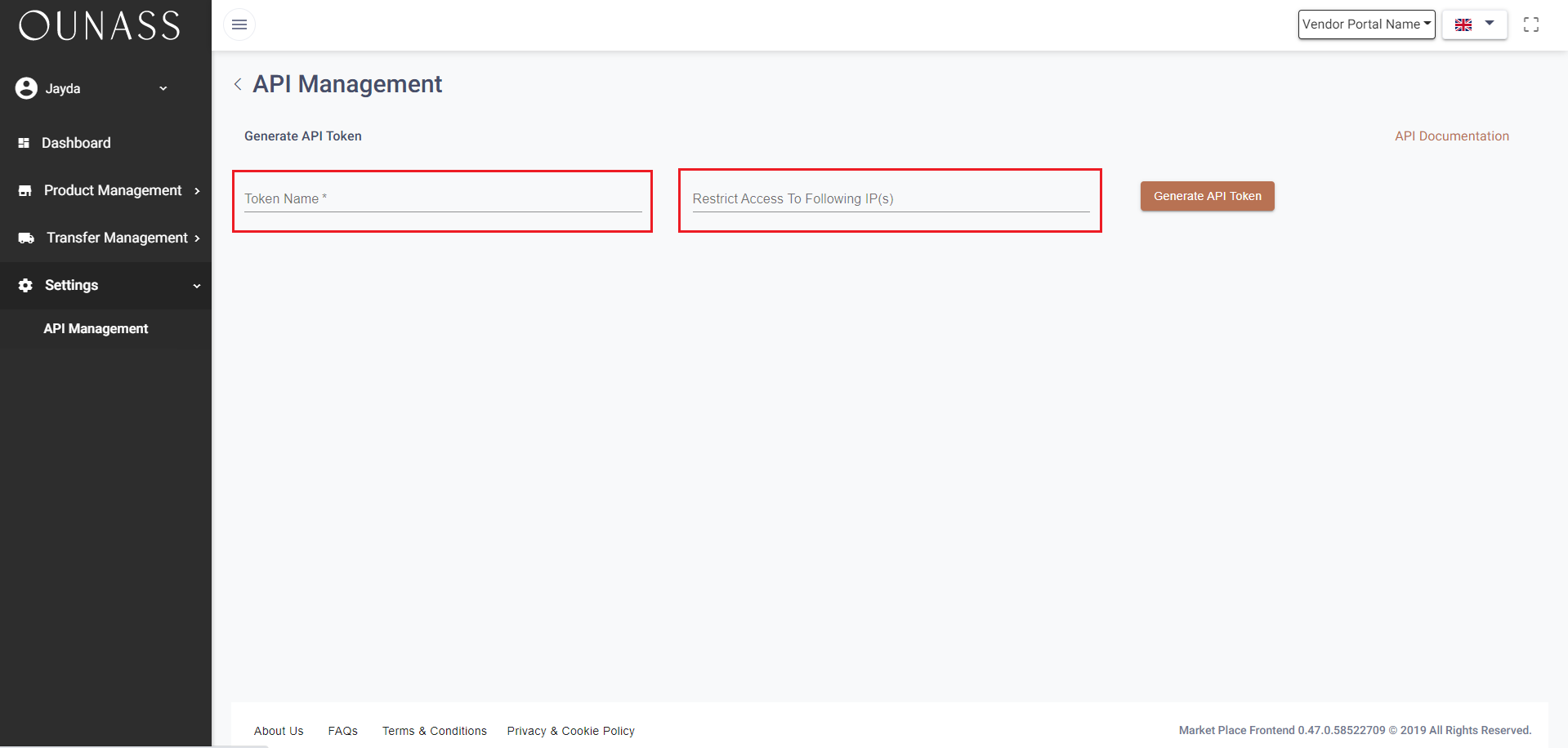 api management screen